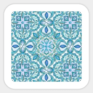Colored Crayon Floral Pattern in Teal & White Sticker
